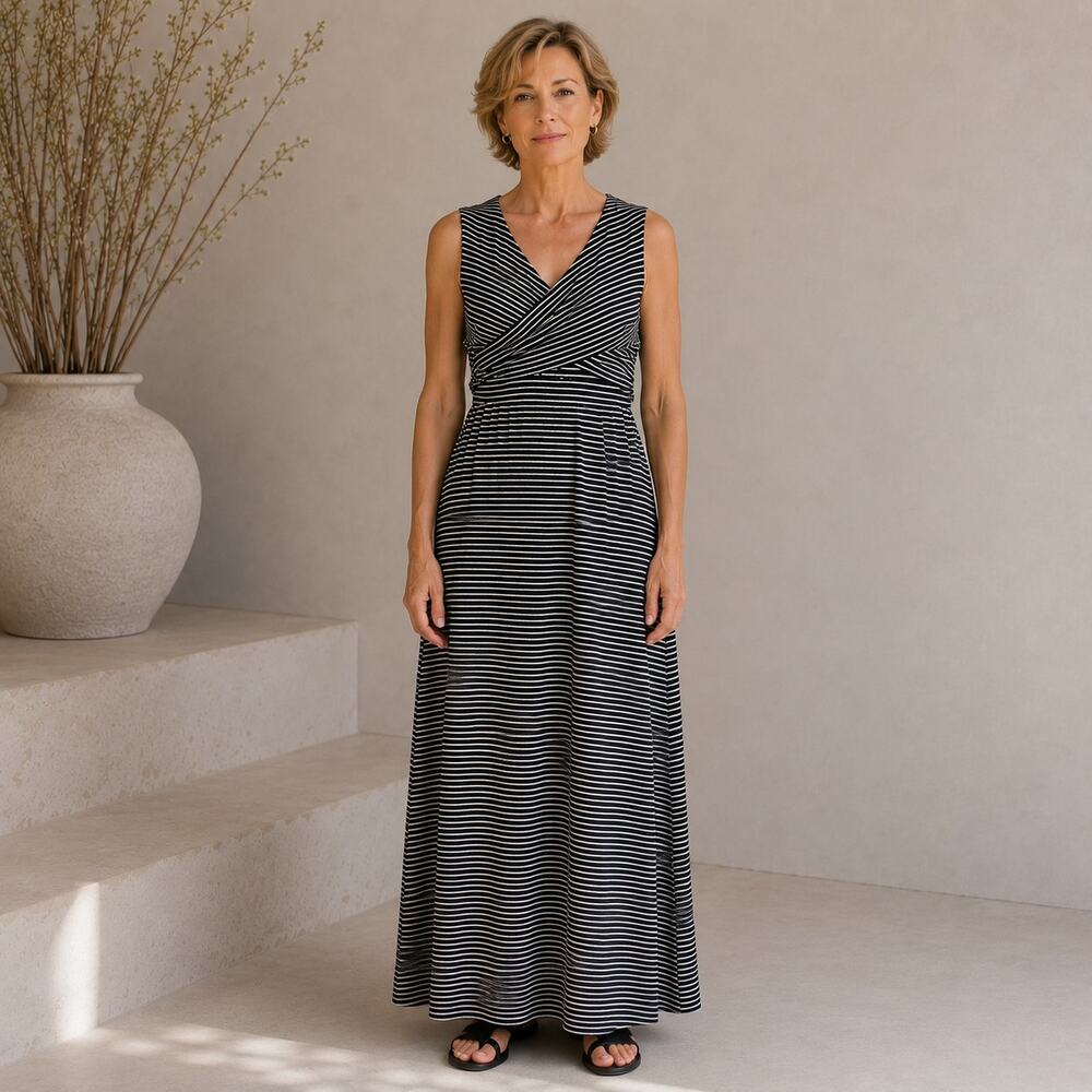 Cabi Navy White Launch Crossover Tank Knit Midi Hi Lo Dress Small